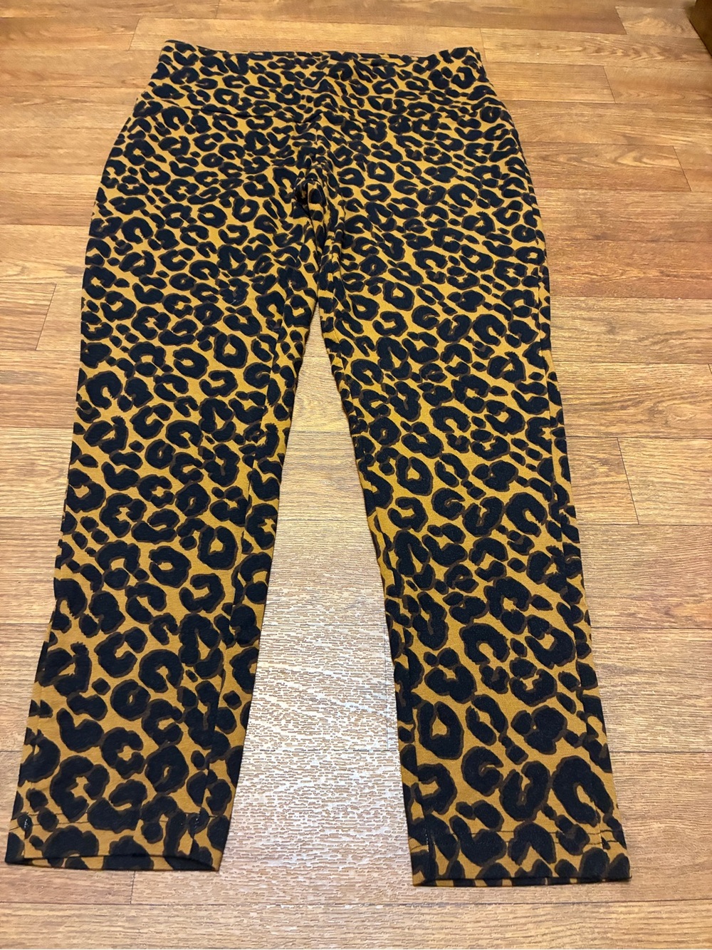 Women’s Leopard Print Stretch Leggings Black and Tan Size 14W